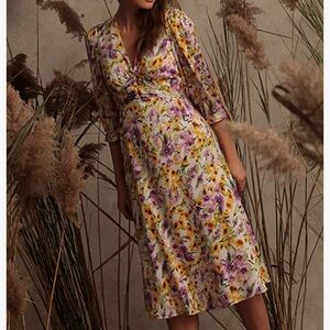 Maggy London Floral Empire Waist MIDI Dress NWT